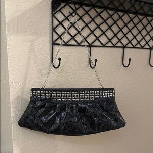 Black and Silver Rhinestone Embellished Steve Madden Clutch